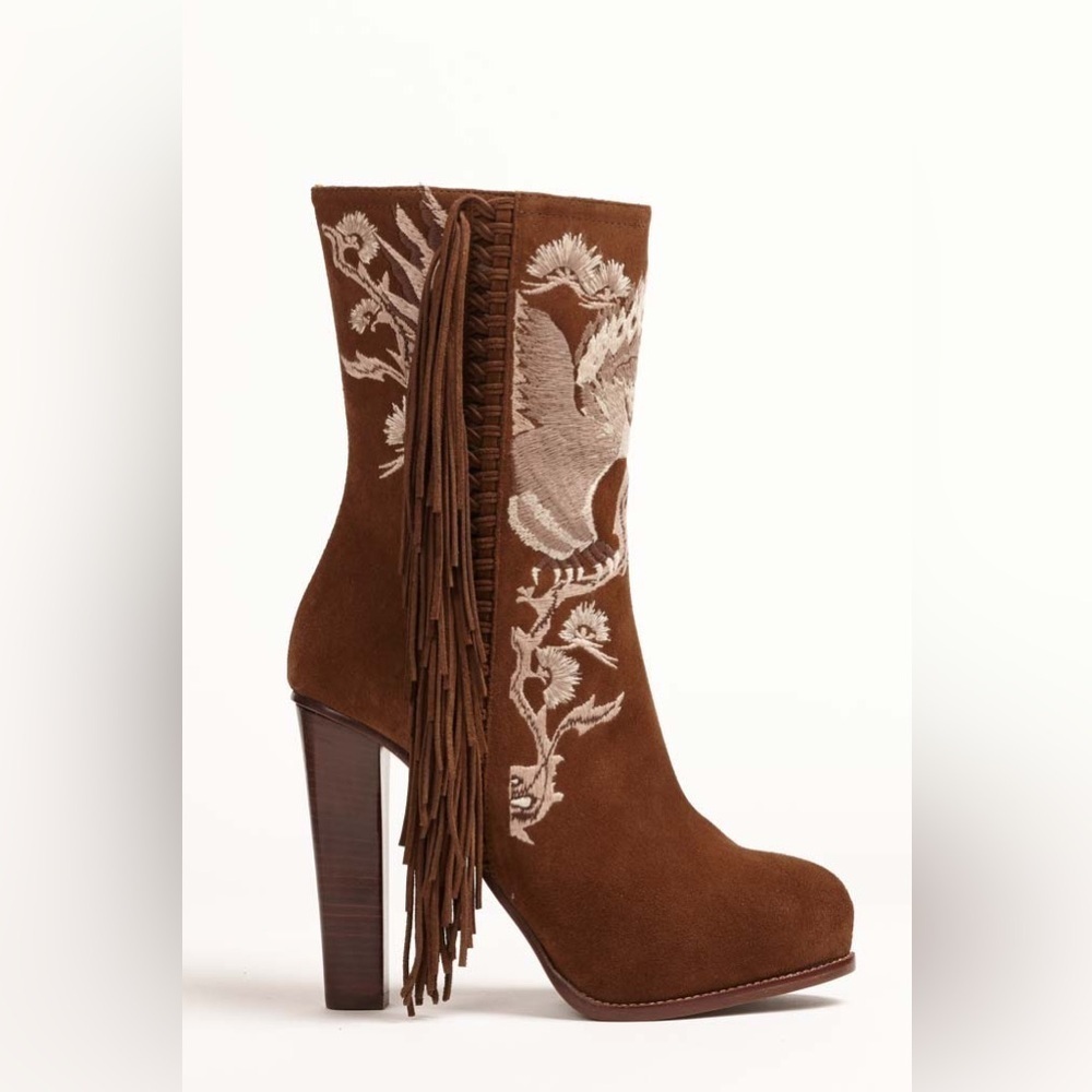 Ralph Lauren Fall 2015 Runway Collection Morel Suede Embroidered Fringe Boot